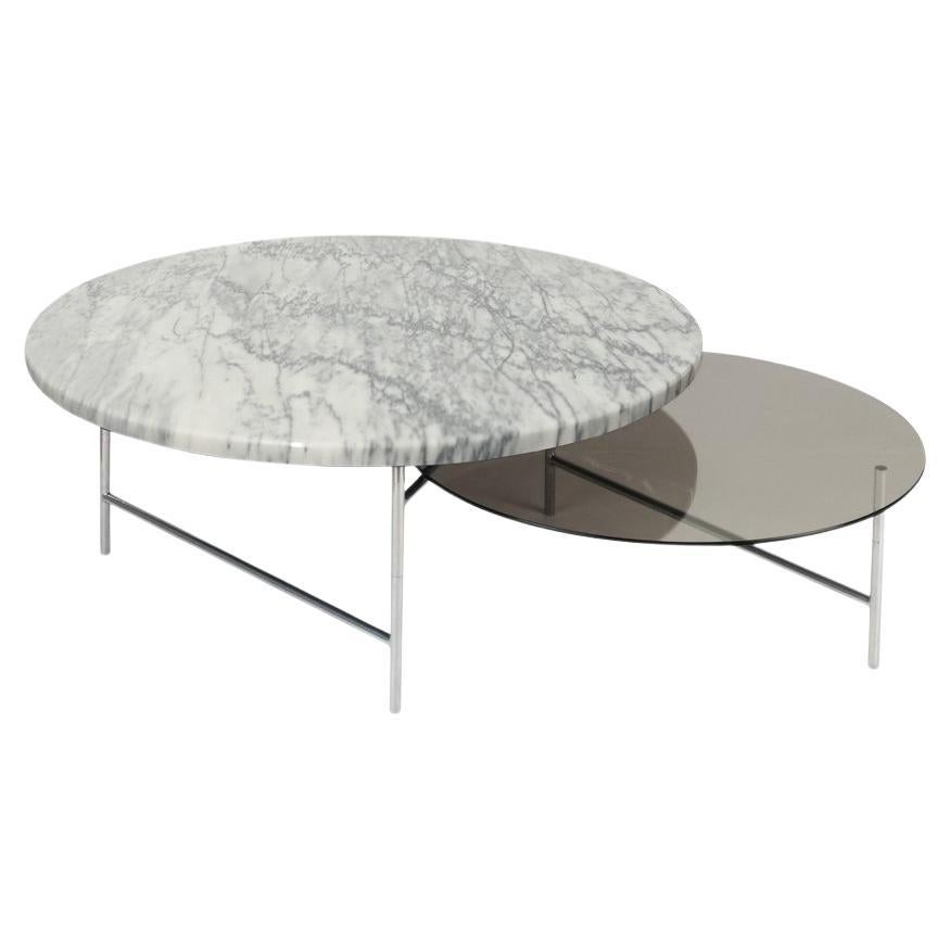 Zorro Coffee Table White Marble Tops Polished Steel Leg By La Chance For Sale