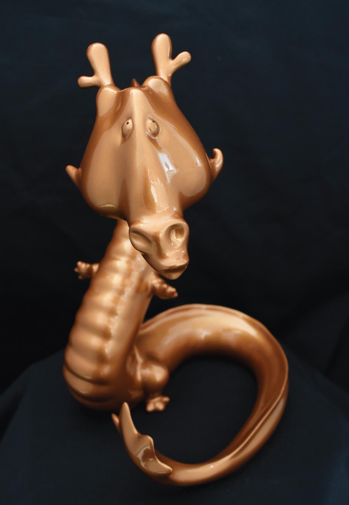 Dragon bronze sculpture in copper colour. Limited edition. Ship Fast. - Sculpture by Zou Liang