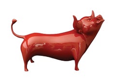 Chinese Zodiac Bull Sculpture in Majestic Red. Limited edition. Ship Fast.