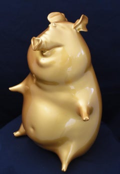Chinese Zodiac Pig Sculpture in Gold. Limited edition available. Ship Fast.