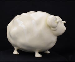Chinese Zodiac Sheep Sculpture in Creamy color. Limited edition. Ship Fast.
