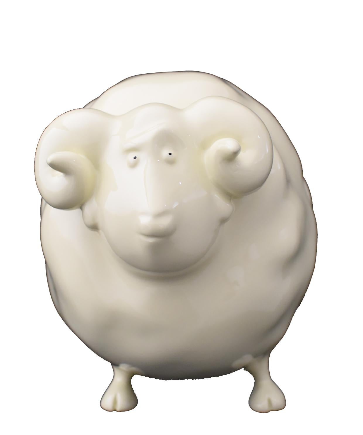 Chinese Zodiac Sheep Sculpture in Creamy color. Limited edition. Ship Fast.