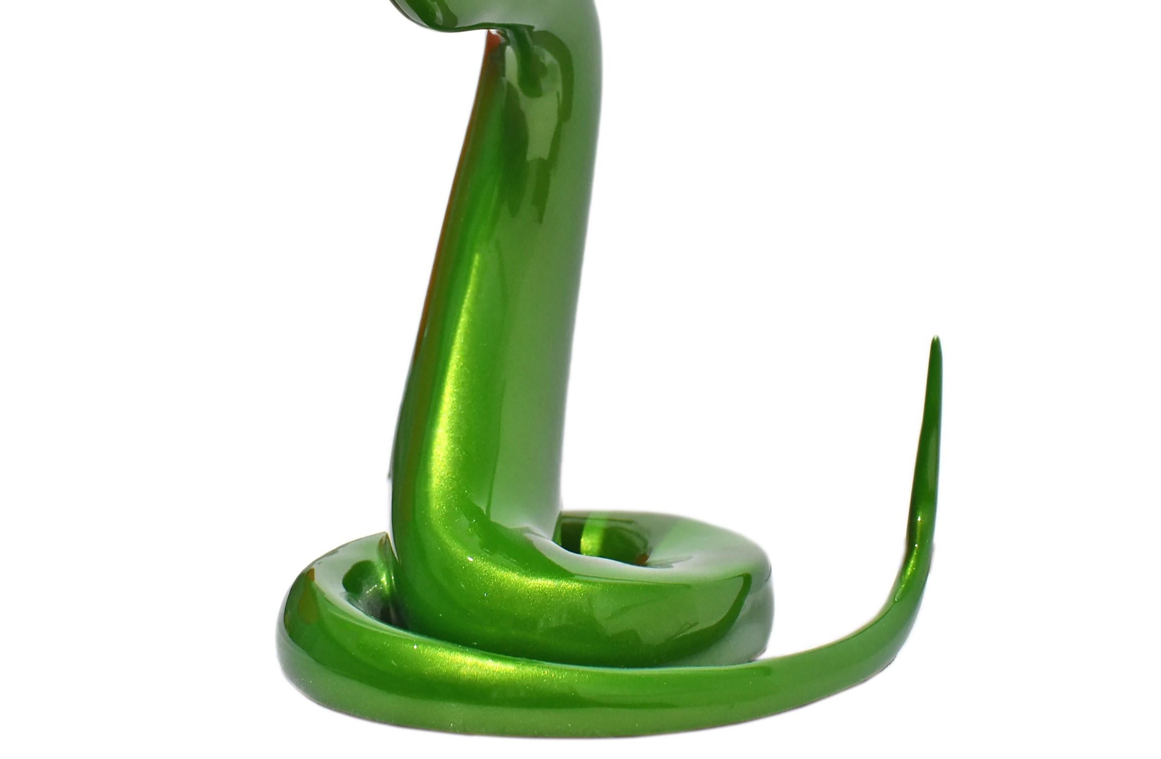 Chinese Zodiac Snake Sculpture in Emerald. Limited edition available. Ship Fast. - Gold Figurative Sculpture by Zou Liang
