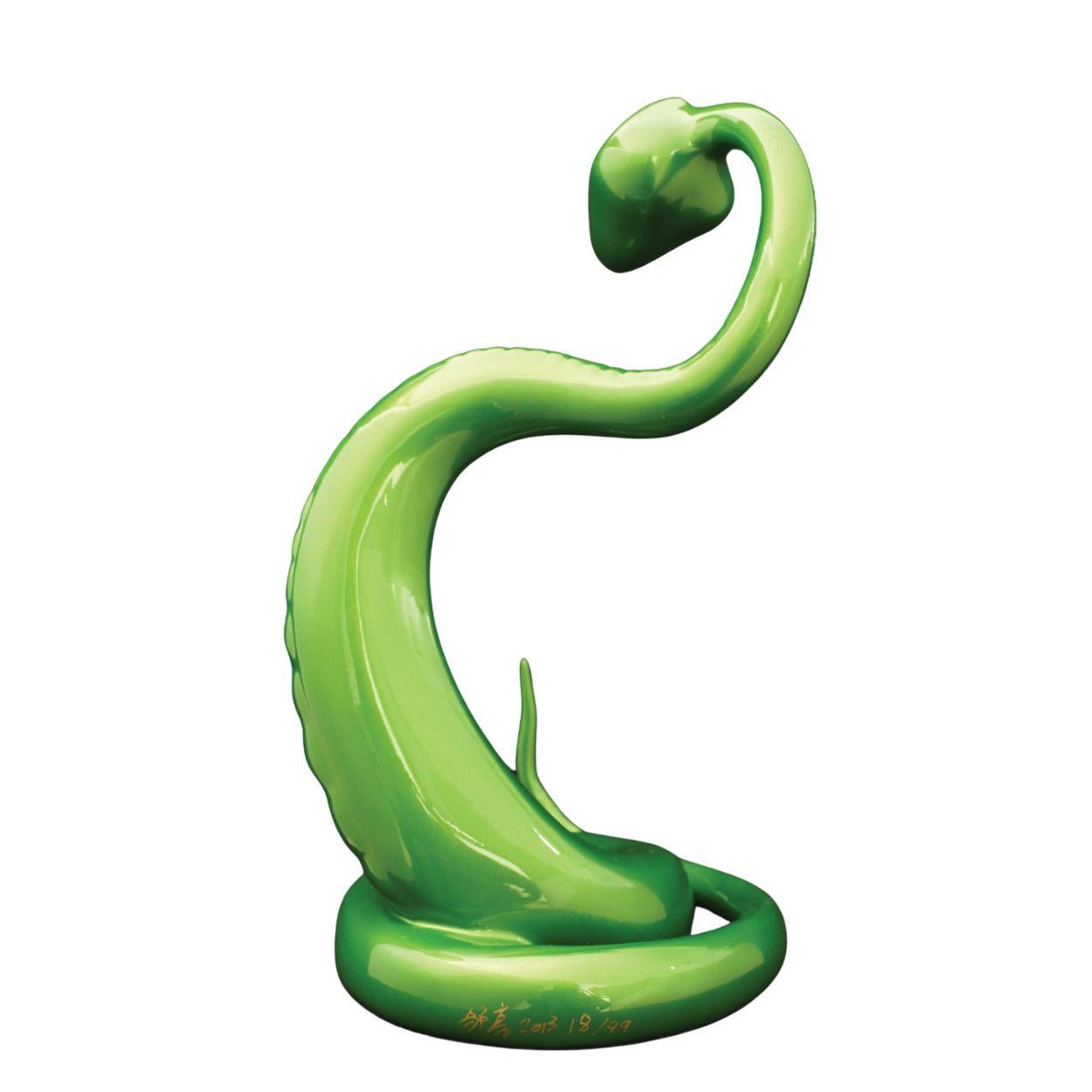 Chinese Zodiac Snake Sculpture in Emerald. Limited edition available. Ship Fast. For Sale 2