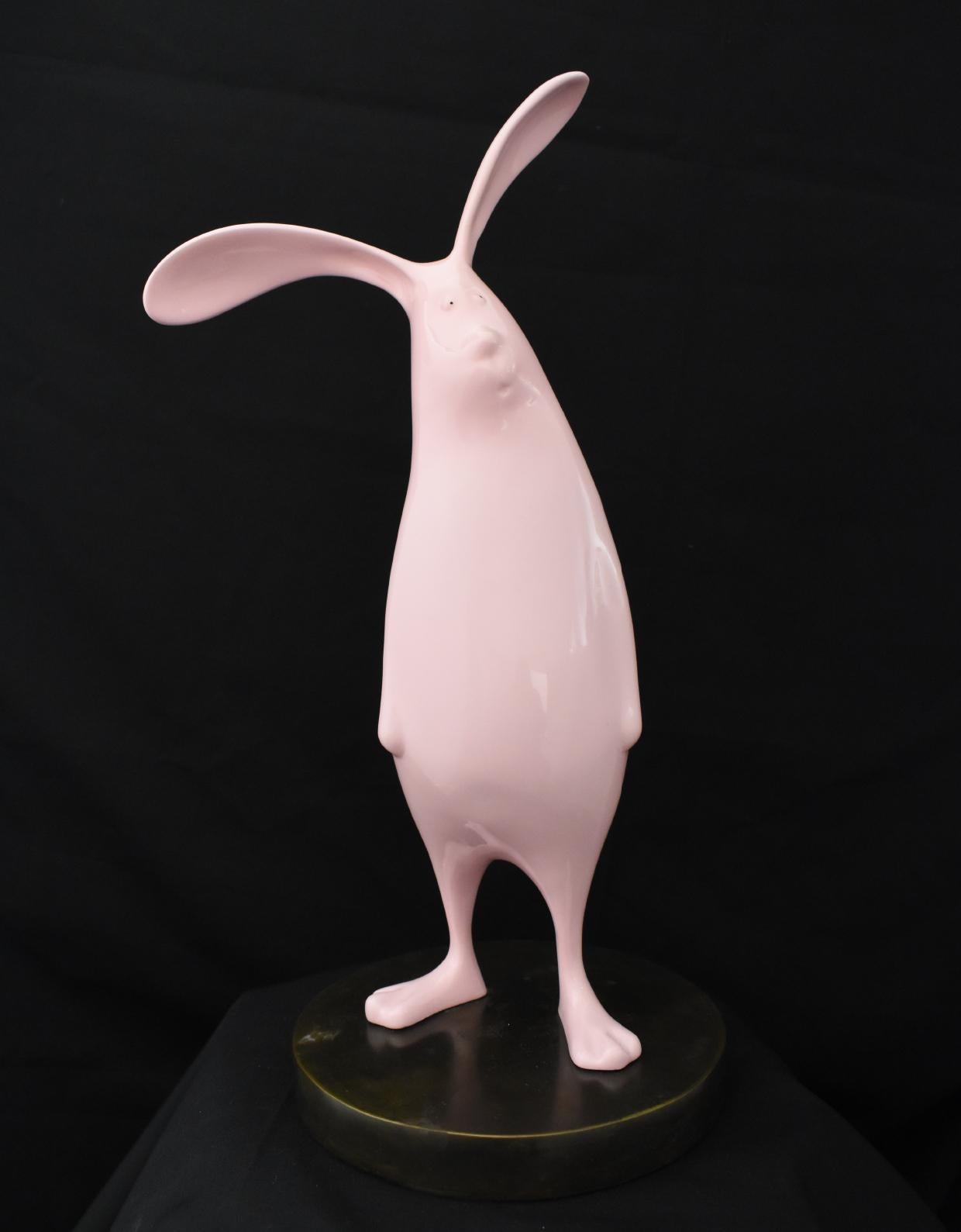 Rabbit sculpture in pink. Temporarily sold out. Pre-order is available. - Sculpture by Zou Liang