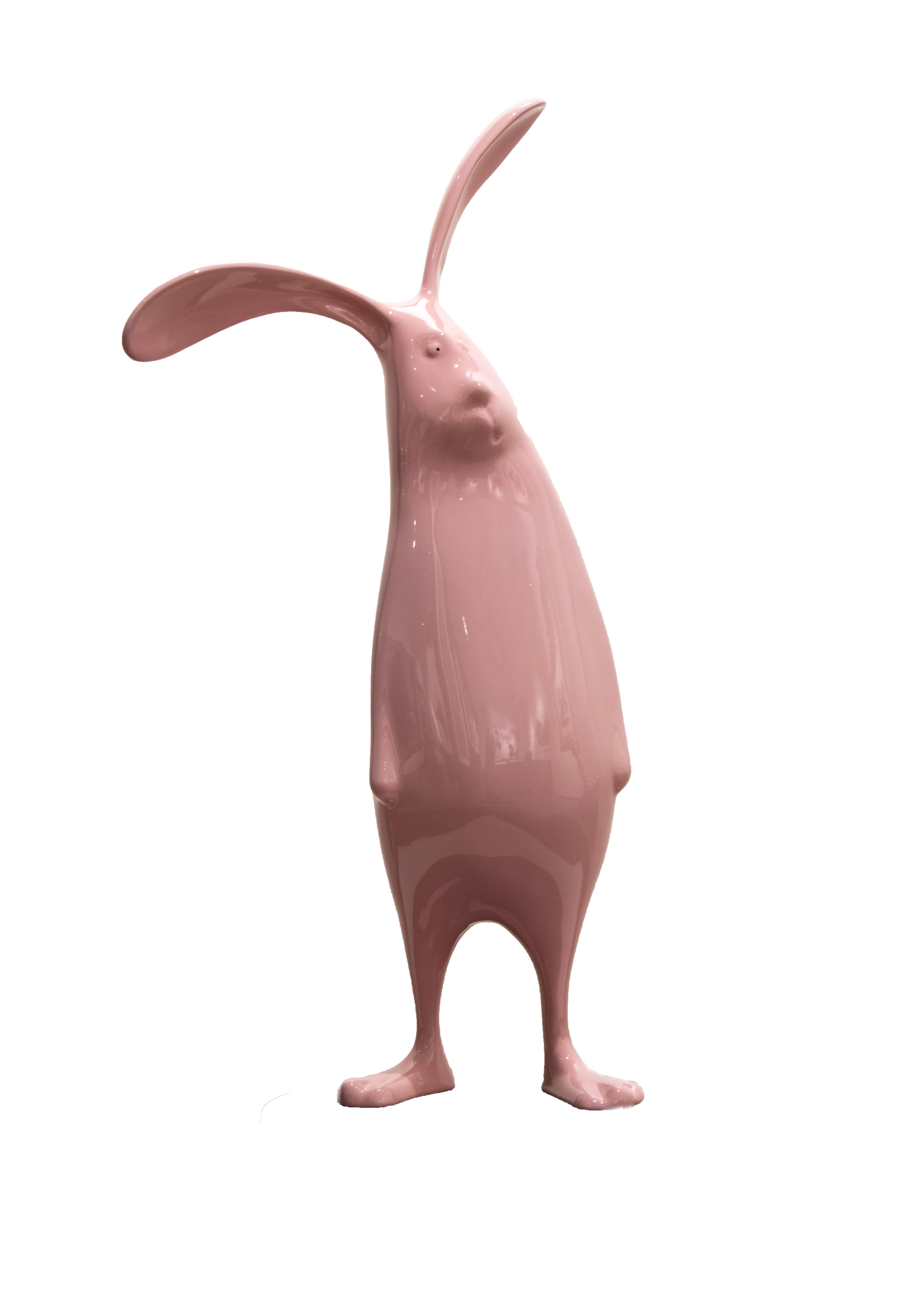 Zou Liang Figurative Sculpture - Rabbit sculpture in pink. Temporarily sold out. Pre-order is available.