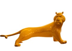 Bronze Tiger Sculpture in Mustard Yellow. Limited edition. Ship Fast.