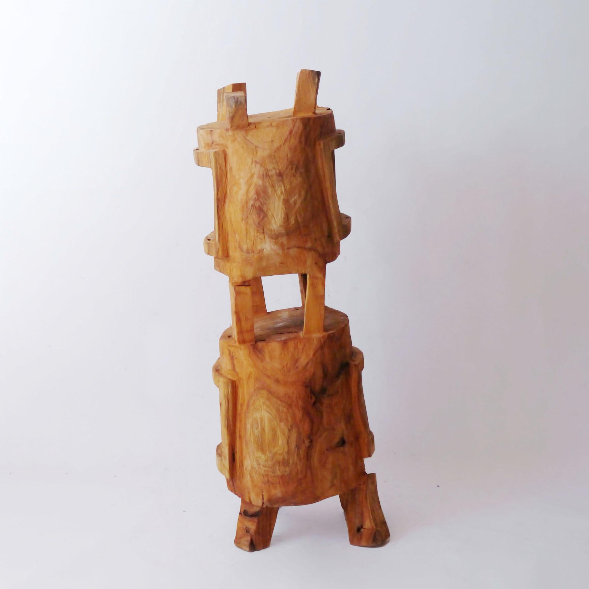 Nome: Cardinale e Mr.Tower
Sgabello scultoreo di Zougei, mobili intagliati
Materiale: osmanthus
Quest'opera viene ricavata da tronchi con alcuni tipi di motoseghe.
La maggior parte dei legni utilizzati per le opere di Nishimura non hanno alcuna