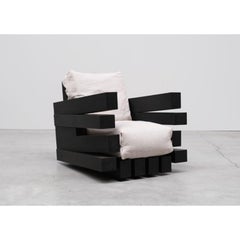 Unique Armchair in Burnt Iroko Wood with Rectangular Beam Frame by Arno Declercq