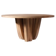 Natural African Walnut Round Table with Rectangular Beam Base by Arno Declercq