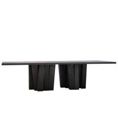 Zoumey Table Double Base in Burnt Iroko Wood by Arno Declercq