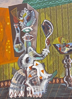 Abstract American Modernist Oil Painting "Dressing for the Party" by Zoute  1951