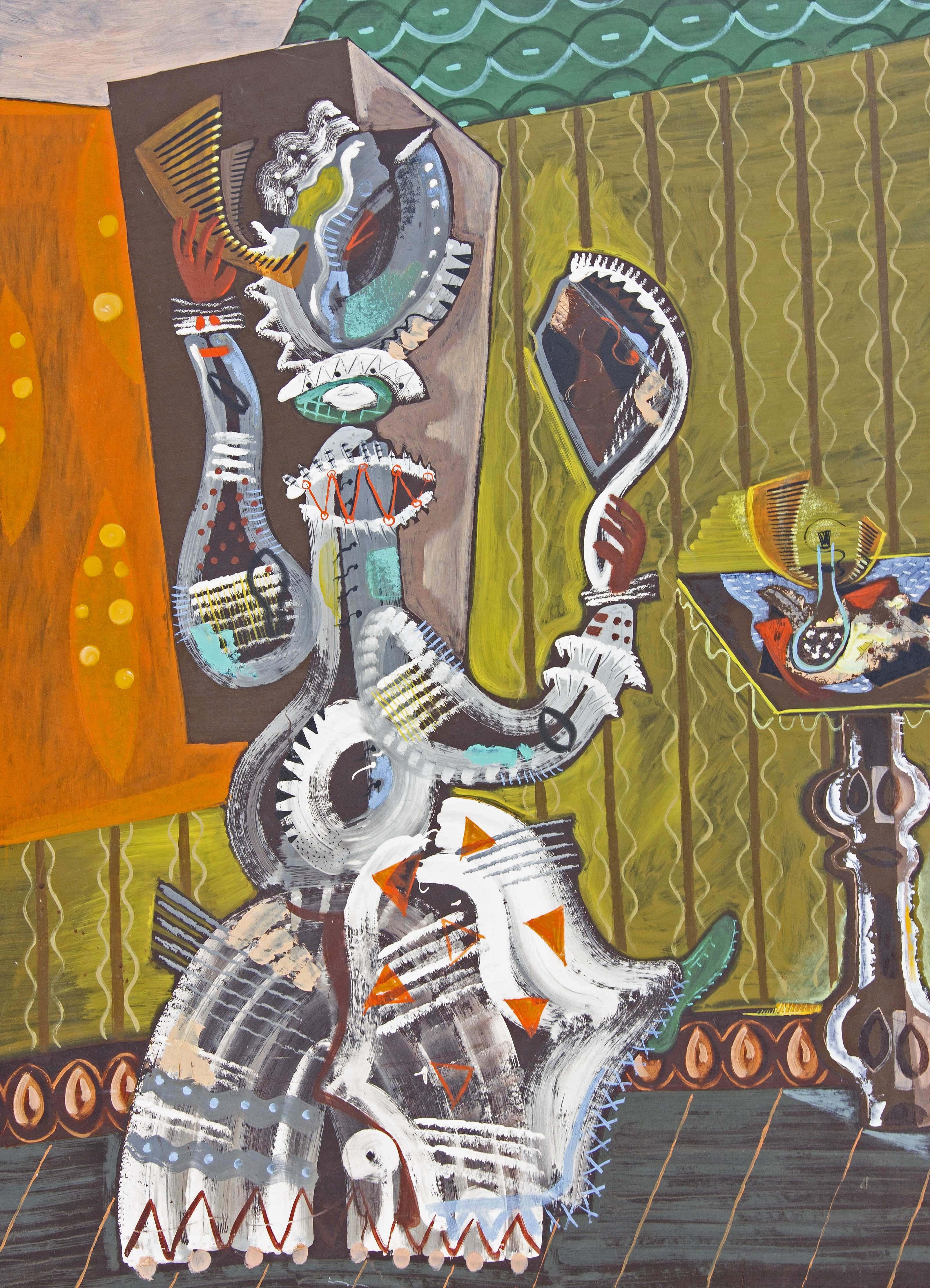Abstraktes Ölgemälde der amerikanischen Moderne, Ölgemälde „Dressing for the Party“ von Zoute  1951 – Painting von Zoute (Leon Salter)