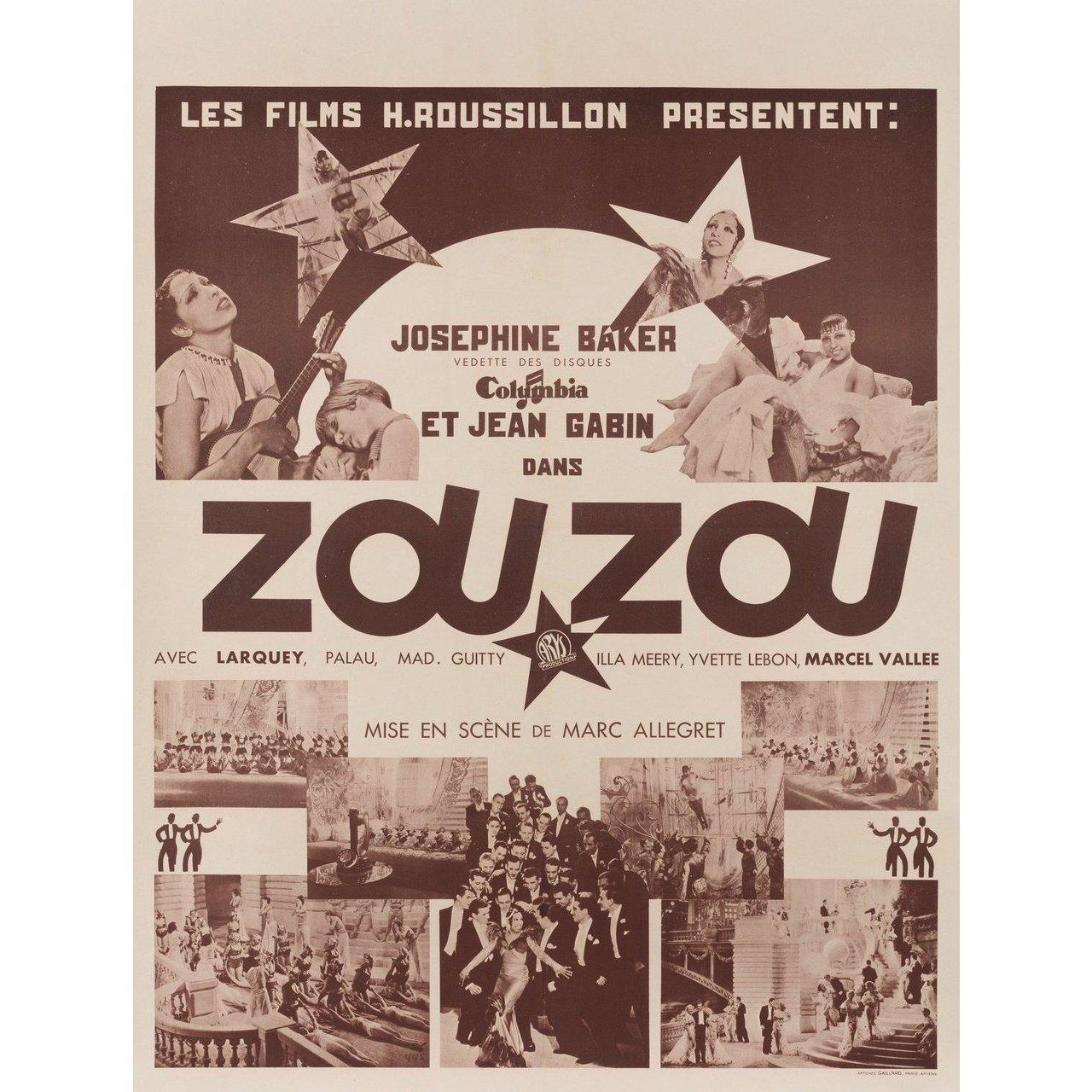 Original 1934 French moyenne poster for the film Zouzou directed by Marc Allegret with Josephine Baker / Jean Gabin / Pierre Larquey / Yvette Lebon. Fine condition, linen-backed. This poster has been professionally linen-backed. Please note: the