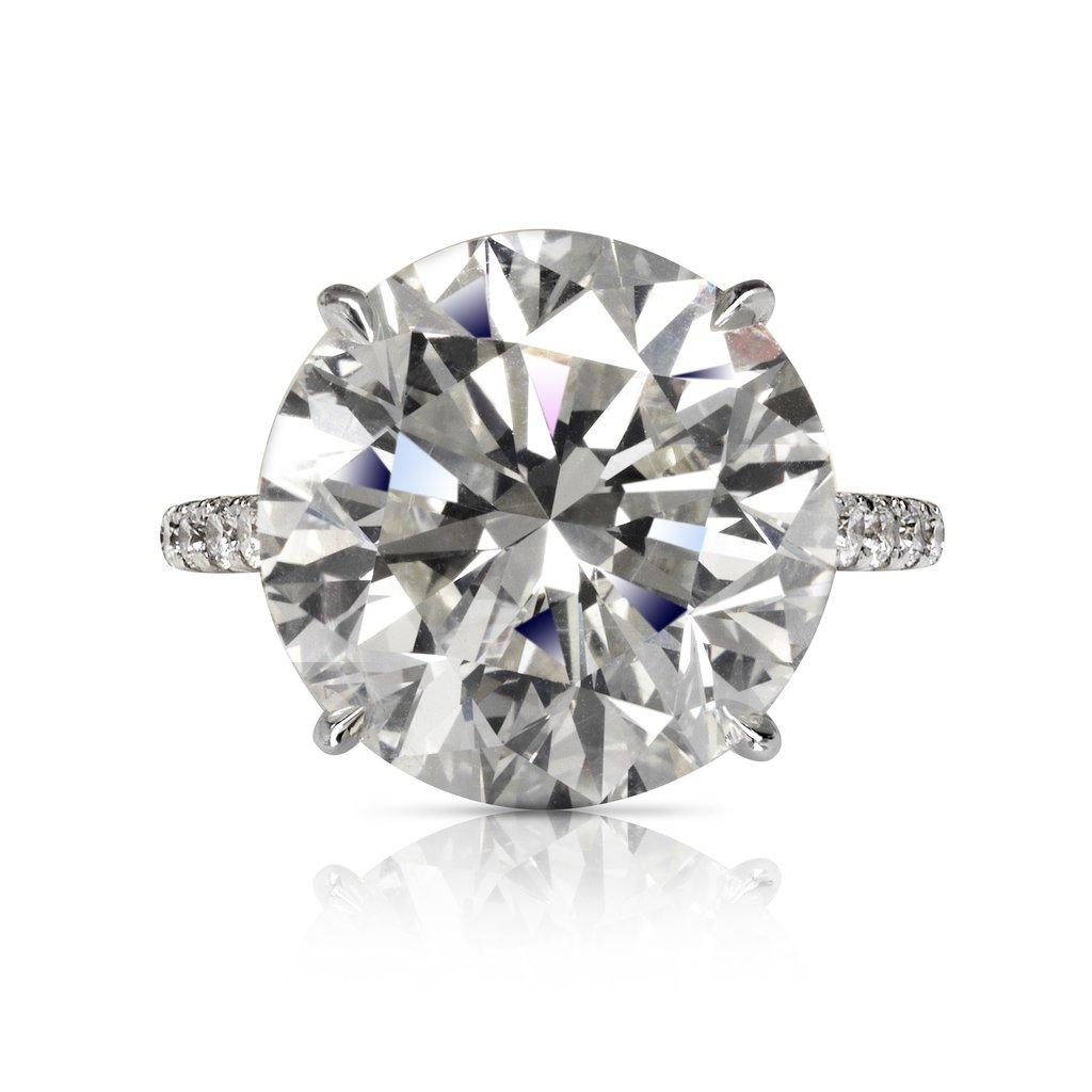 Modern Zoya 12 Carat Round Cut H Color SI1 Clarity Diamond Ring '12.57 Carat'