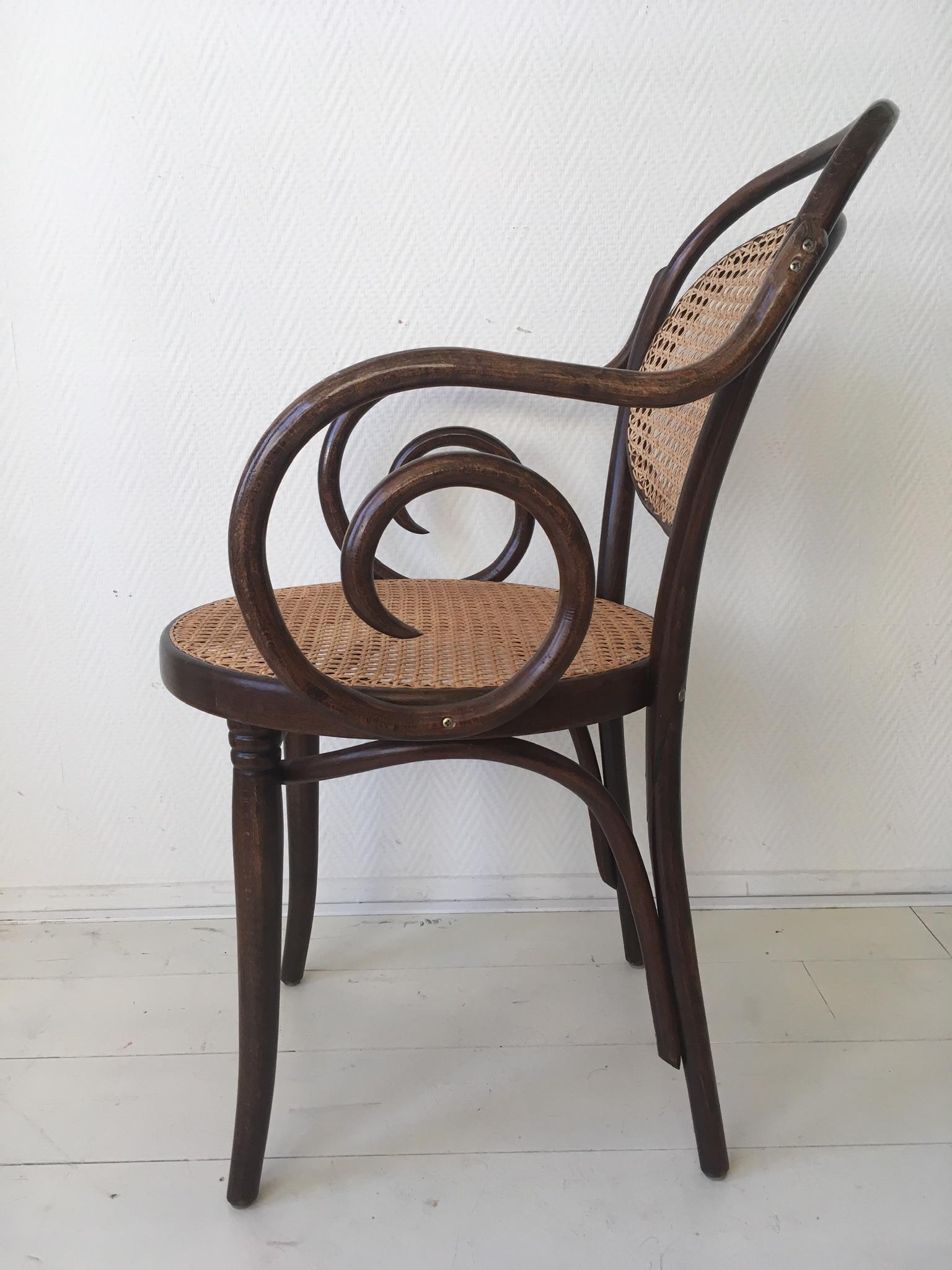 20th Century ZPM Radomsko, Former Thonet, No. 11 Bentwood and Rattan Dining Room Chairs