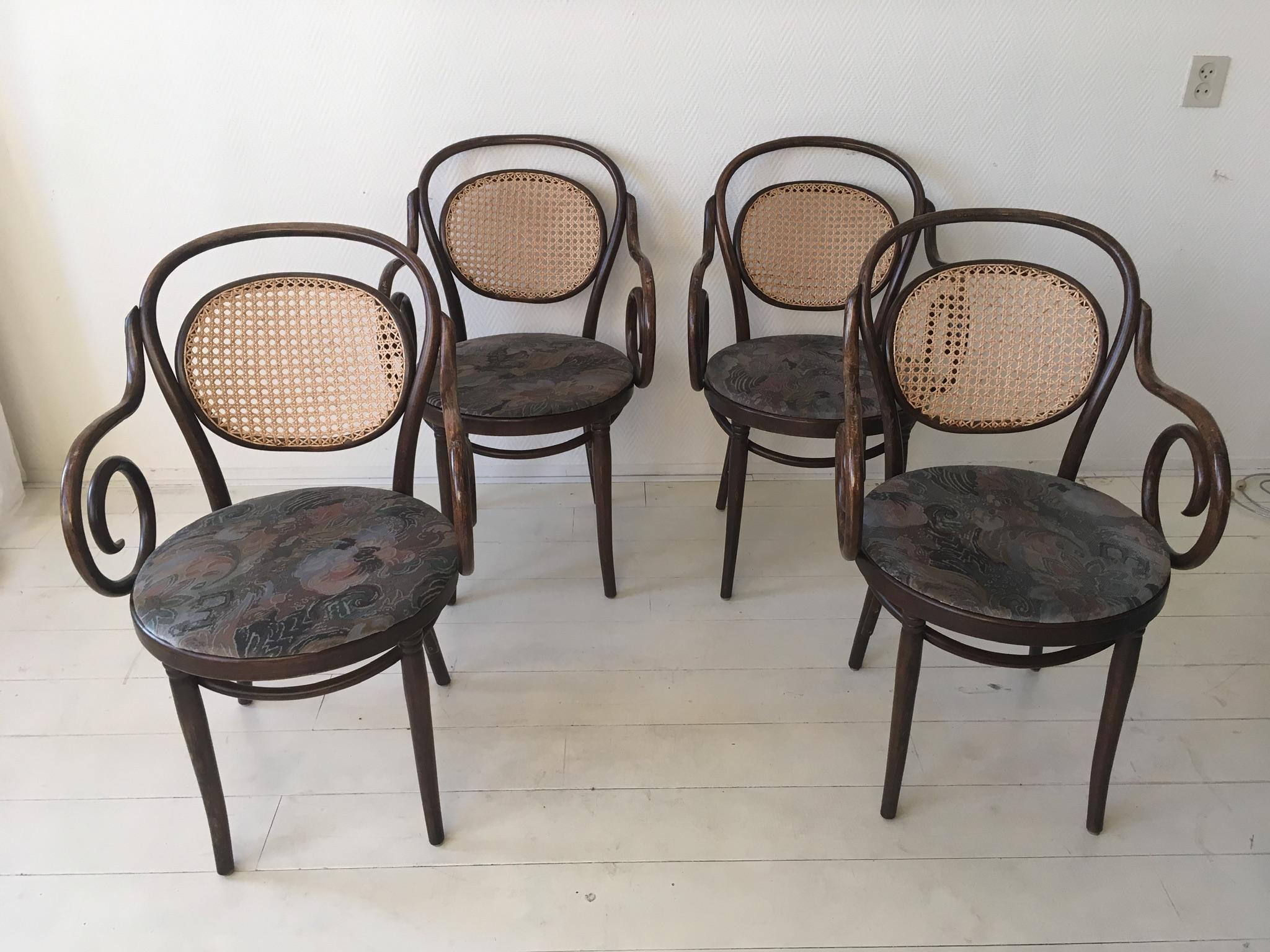 ZPM Radomsko, Former Thonet, No. 11 Bentwood and Rattan Dining Room Chairs 6