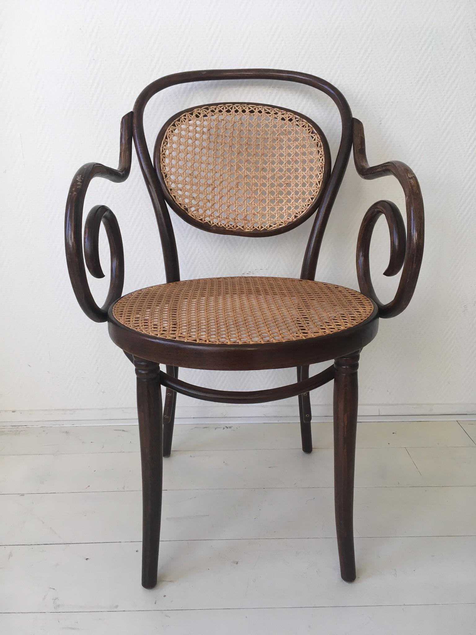 Polish ZPM Radomsko, Former Thonet, No. 11 Bentwood and Rattan Dining Room Chairs