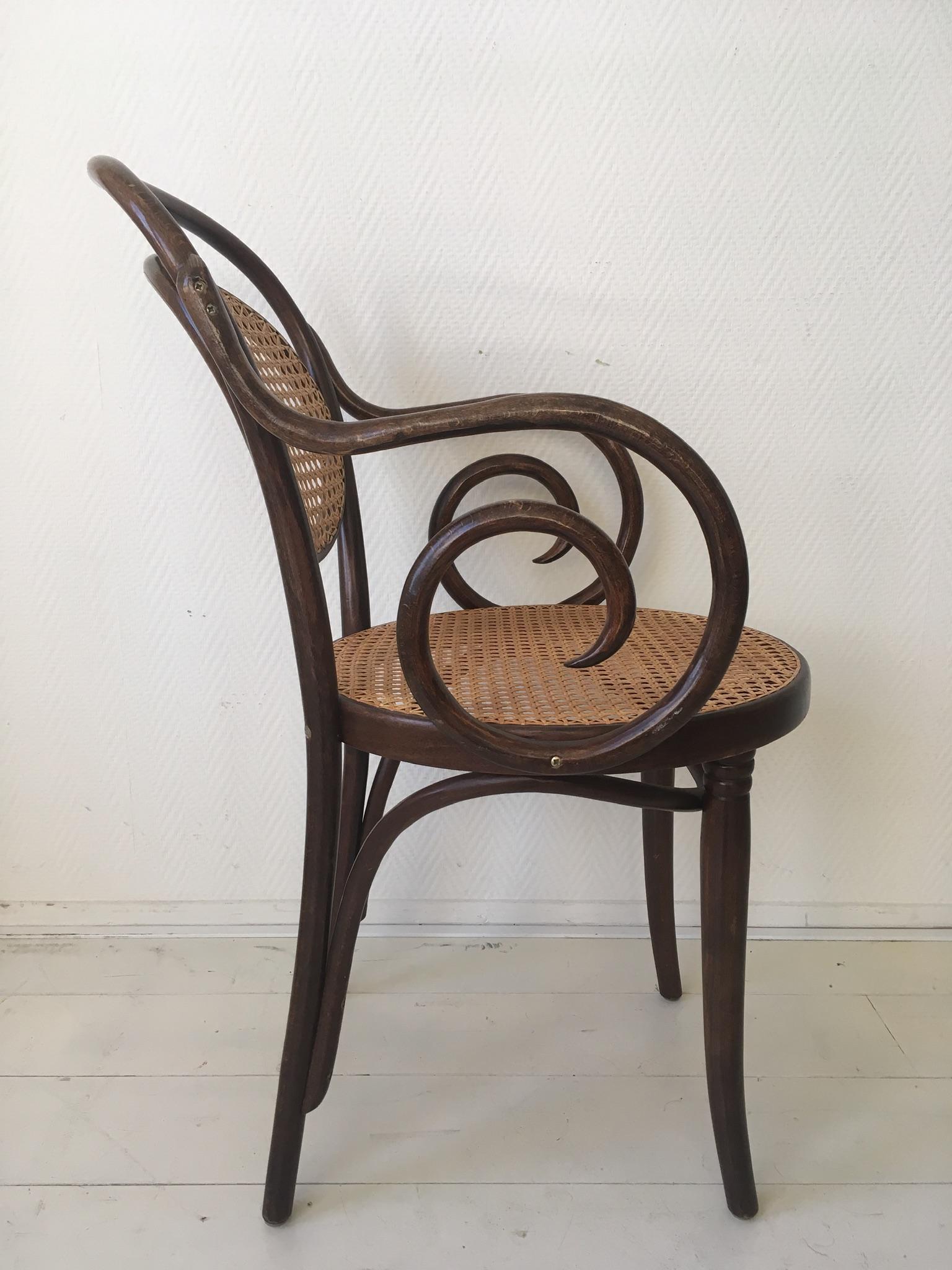 Hand-Woven ZPM Radomsko, Former Thonet, No. 11 Bentwood and Rattan Dining Room Chairs