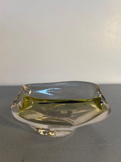 ZPS Zlín Czechoslovakian Art Glass Bowl with Green and Clear Glass