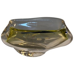 ZPS Zlín Czechoslovakian Art Glass Bowl with Green and Clear Glass