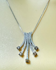 ZRW 10k White Gold .65 Carat White & Cognac Diamond Cascading Bar Necklace