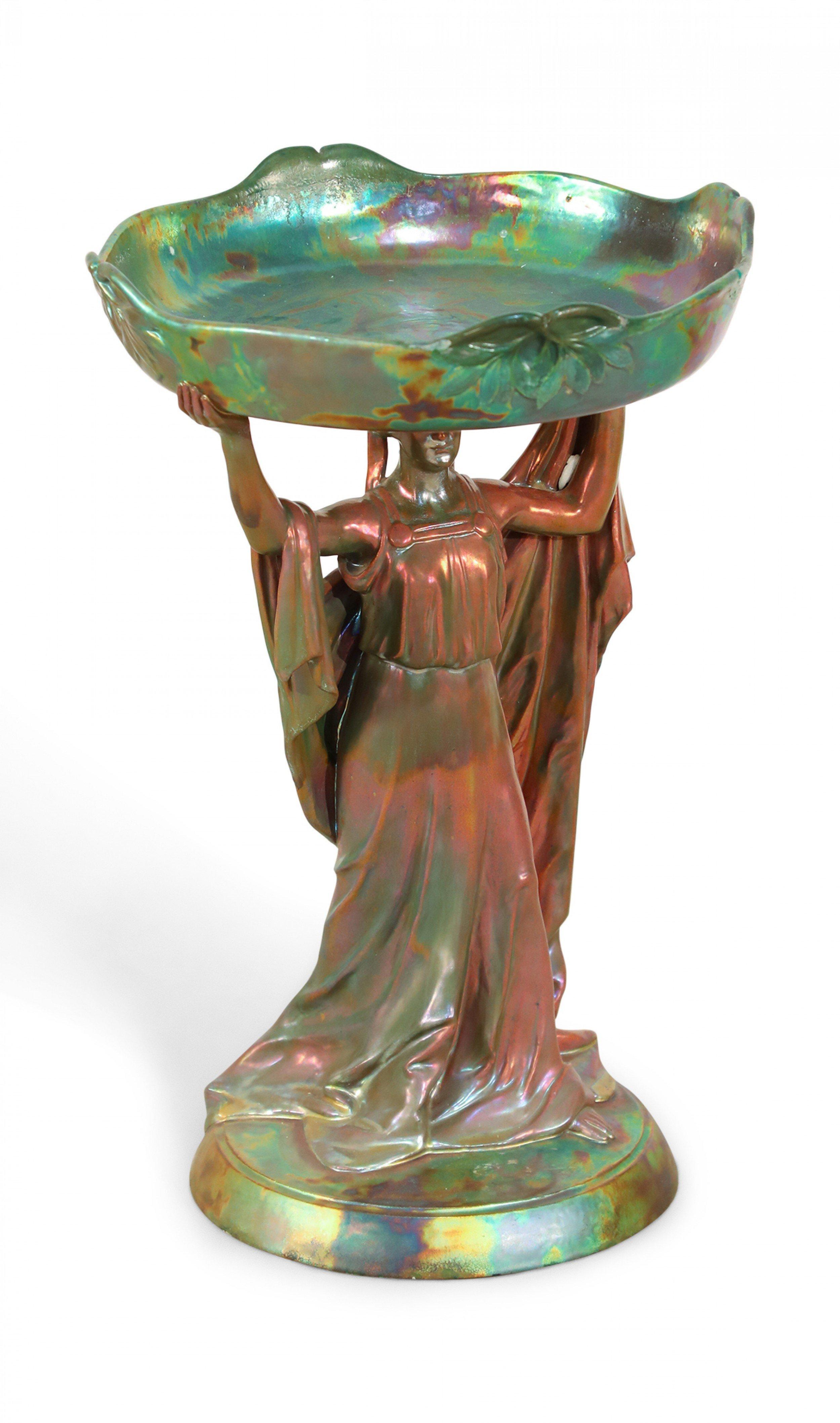 19th Century Art Nouveau Zsolnay Opalescent Porcelain Centerpiece For Sale