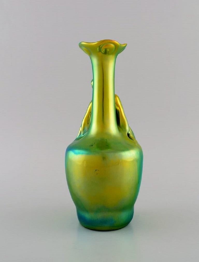 Hungarian Zsolnay Art Nouveau Vase in Glazed Ceramics Modelled with a Sitting Woman For Sale