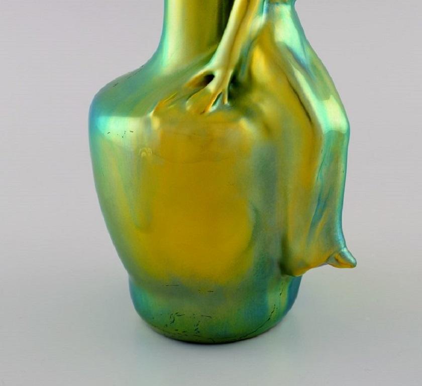 20th Century Zsolnay Art Nouveau Vase in Glazed Ceramics Modelled with a Sitting Woman For Sale