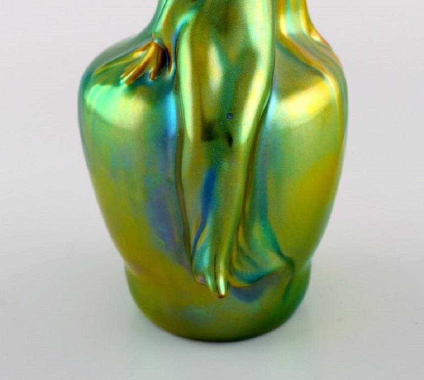 Early 20th Century Zsolnay Art Nouveau Vase in Glazed Ceramics Modelled with Sitting Woman For Sale