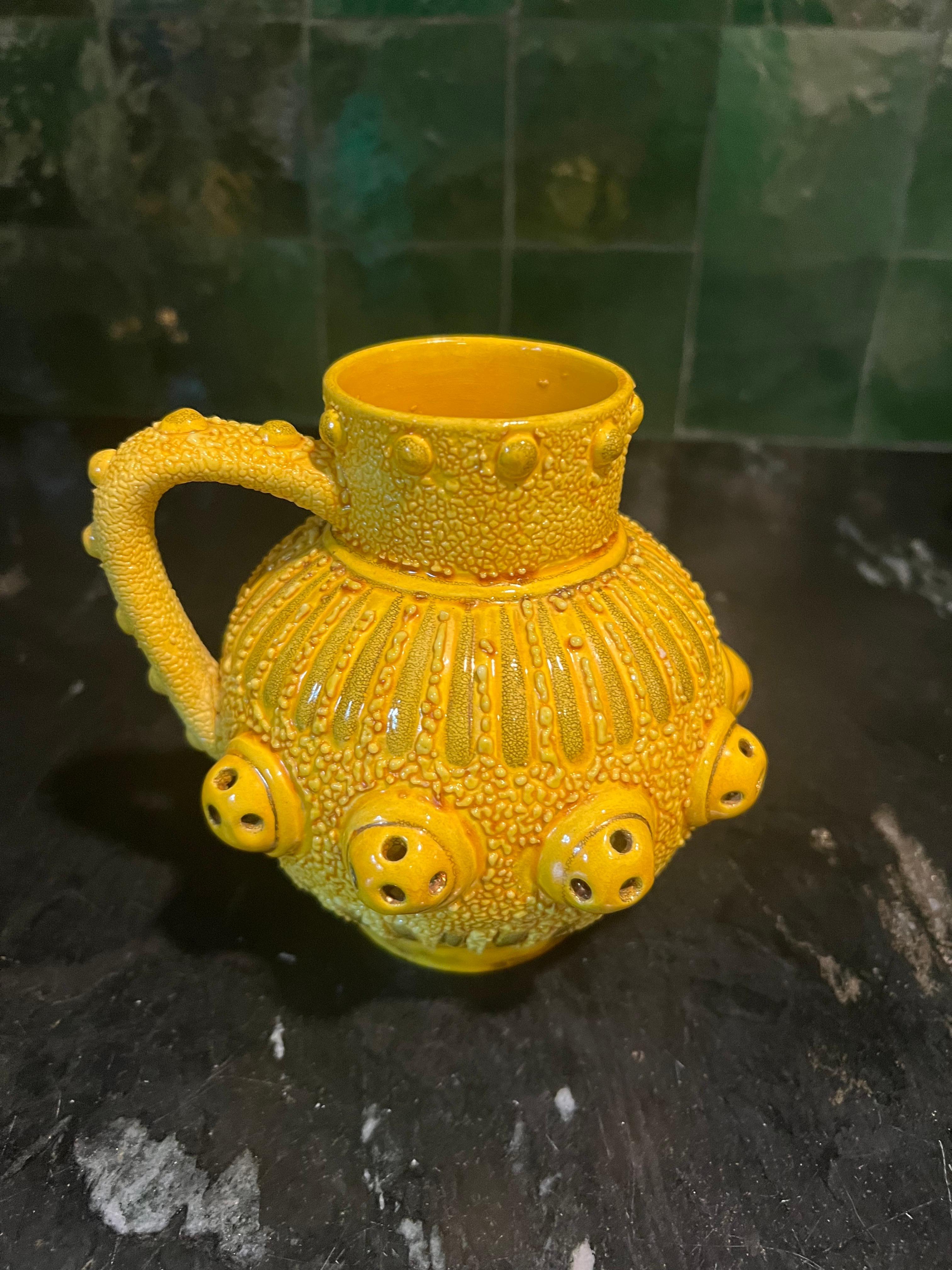 Hungarian Zsolnay Bright Yellow and Ochre Glazed Globular Earthenware Ewer For Sale