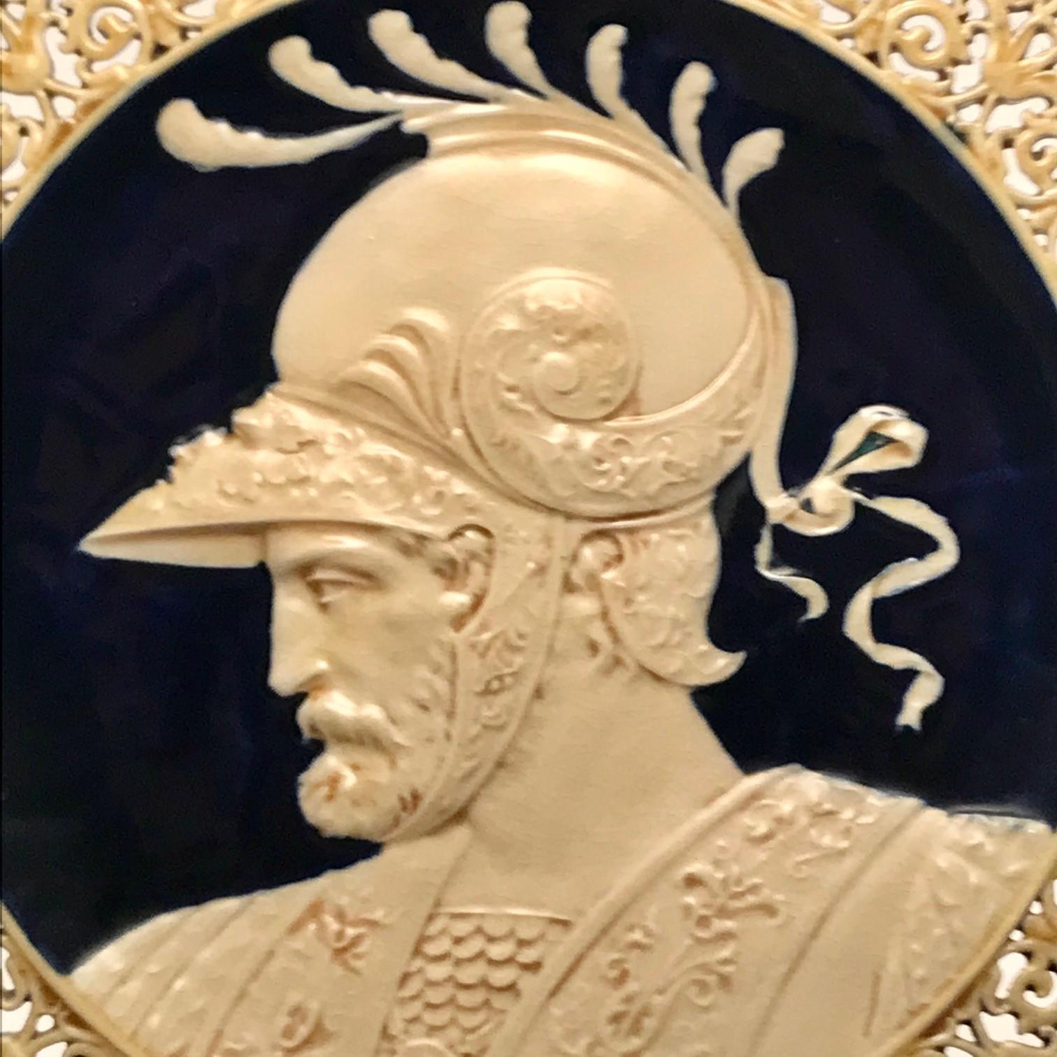 Classical Greek Zsolnay Ceramic Charger of a Armoured Warrior
