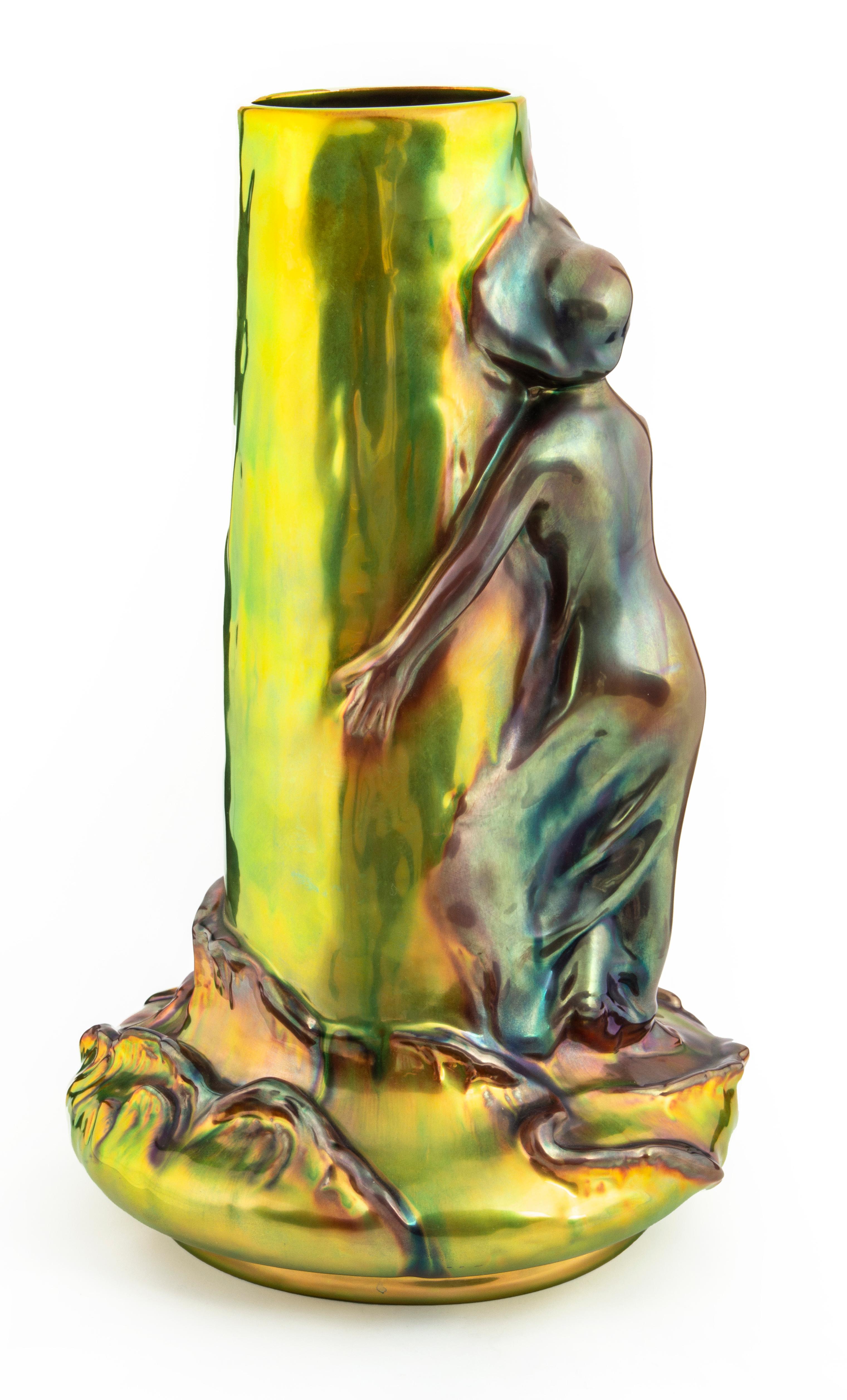 Zsolnay Decorative Vase - Woman in Storm In Excellent Condition In Budapest, HU