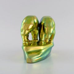 Zsolnay Figure in Glazed Ceramics, Two Polar Bears, Mid-20th C