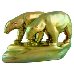 Zsolnay Figure in Glazed Ceramics, Two Polar Bears, Mid-20th C
