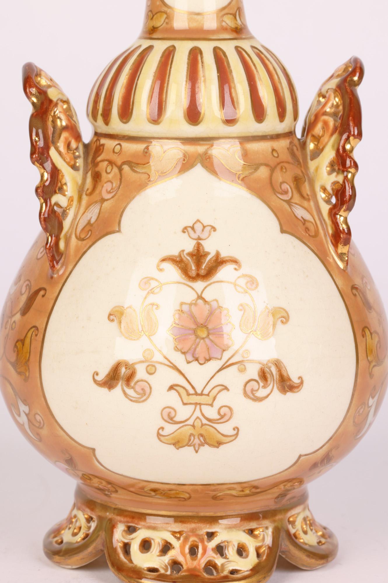 Zsolnay Hungarian Islamic Influence Floral Painted Porcelain Vase In Good Condition For Sale In Bishop's Stortford, Hertfordshire