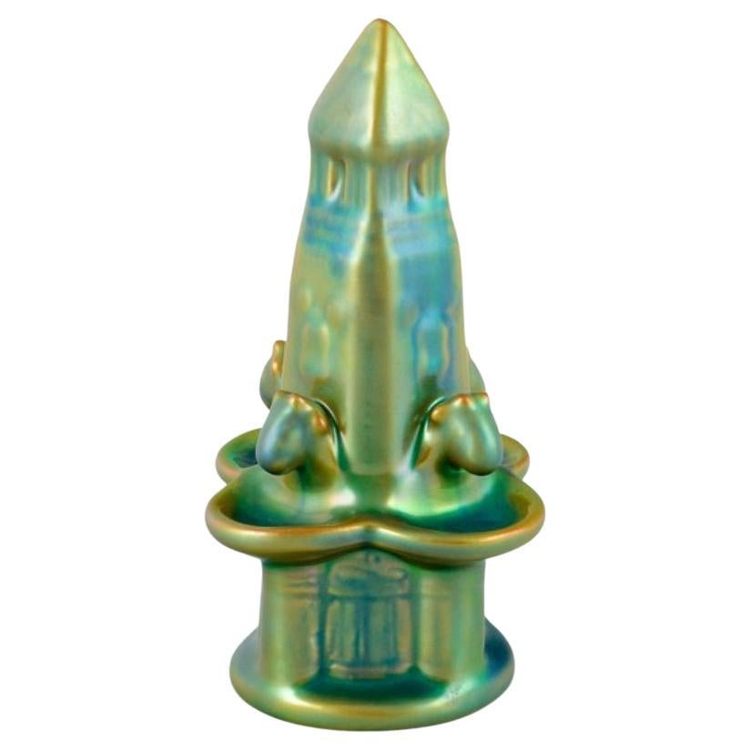 Zsolnay, Hungary, ceramic fountain sculpture with eosin glaze. 20th century. For Sale