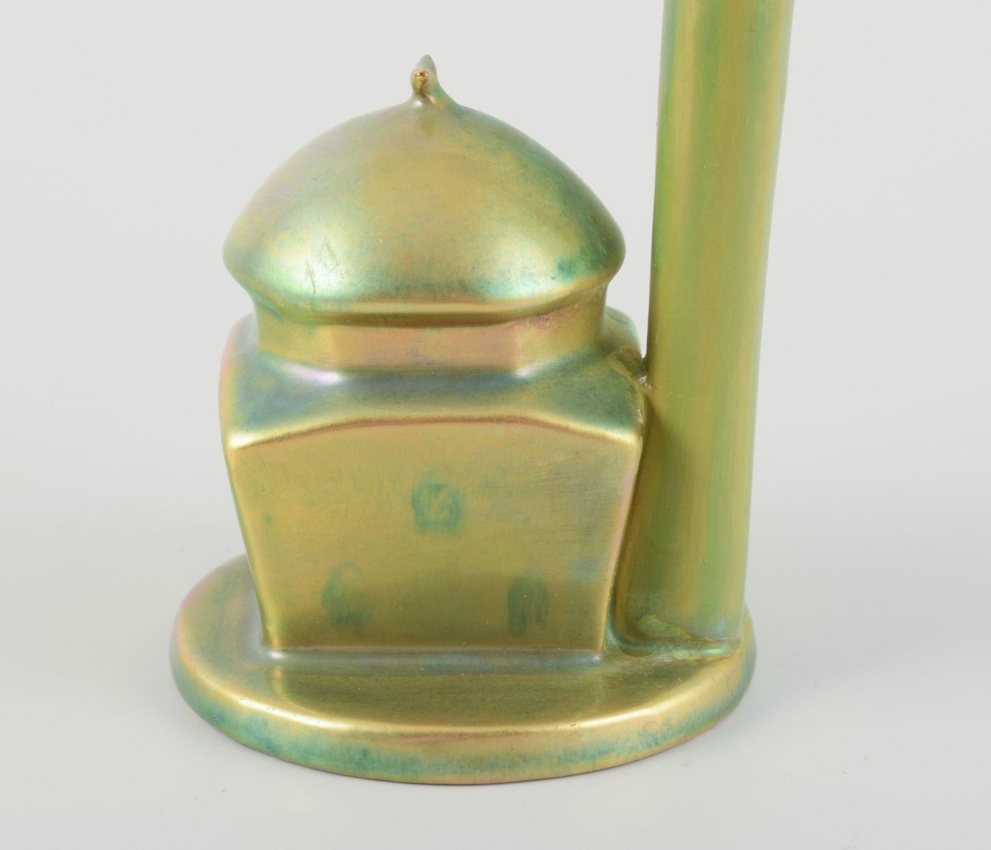 Hungarian Zsolnay, Hungary. Ceramic sculpture in the shape of a minaret. Eosin glaze For Sale
