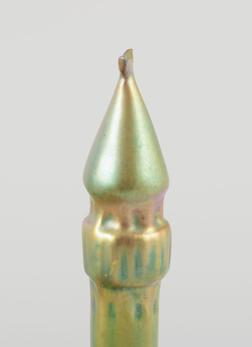 Glazed Zsolnay, Hungary. Ceramic sculpture in the shape of a minaret. Eosin glaze For Sale