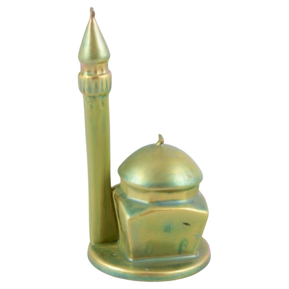 Zsolnay, Hungary. Ceramic sculpture in the shape of a minaret. Eosin glaze For Sale