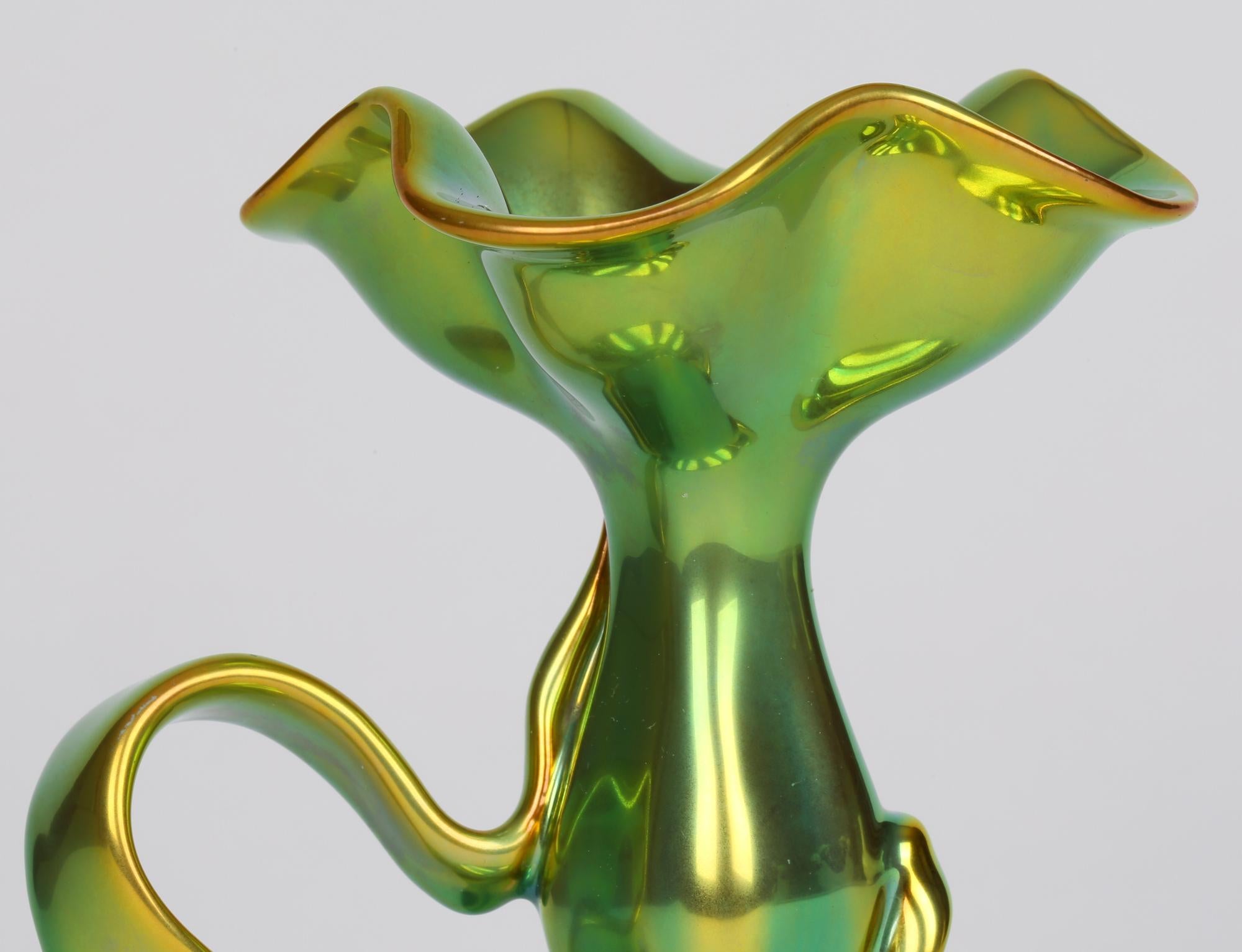 Zsolnay Pecs Art Nouveau Eosin Metallic Lustre Glazed Ribbon Handled Vase 5