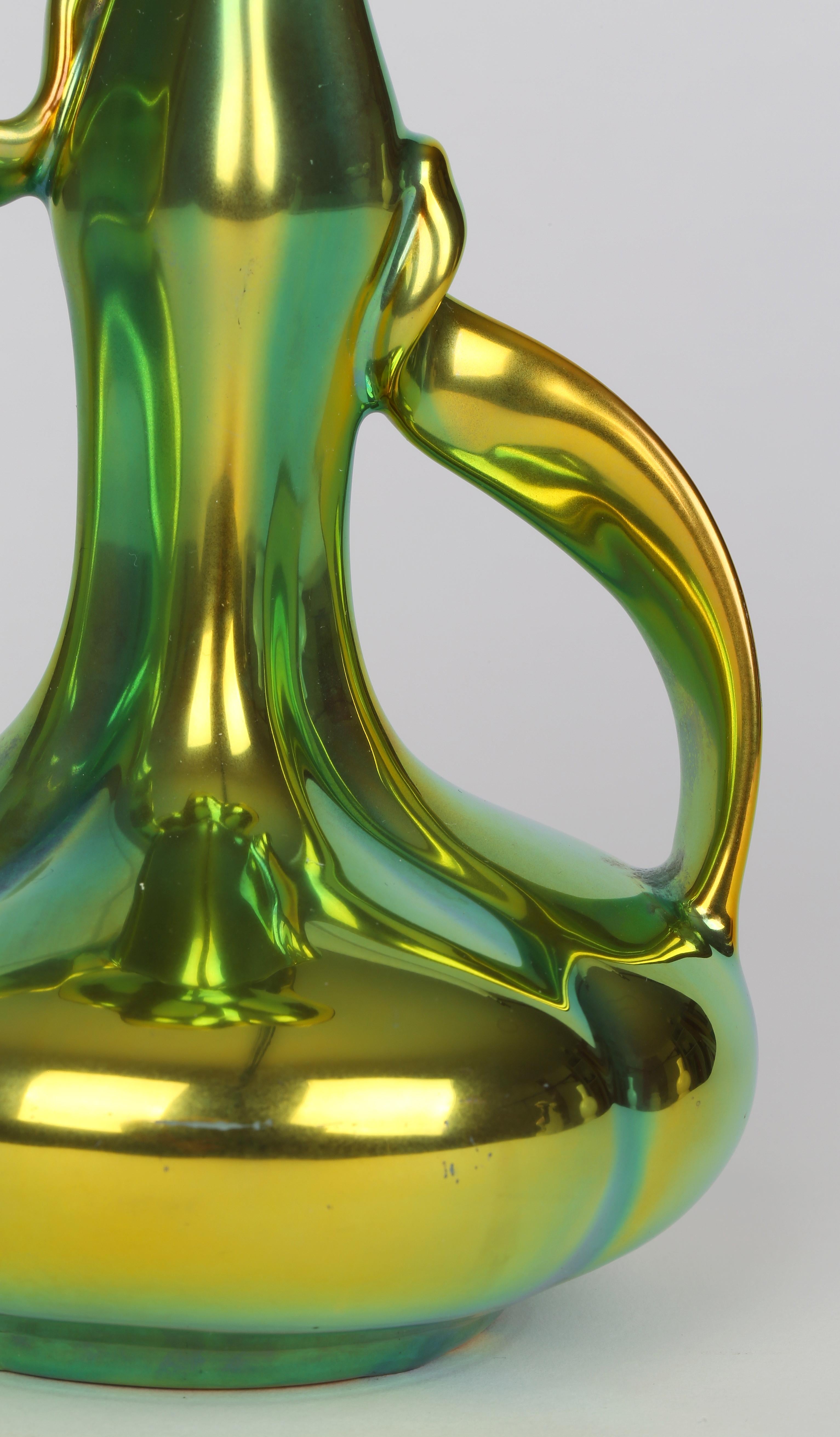 Zsolnay Pecs Art Nouveau Eosin Metallic Lustre Glazed Ribbon Handled Vase 6