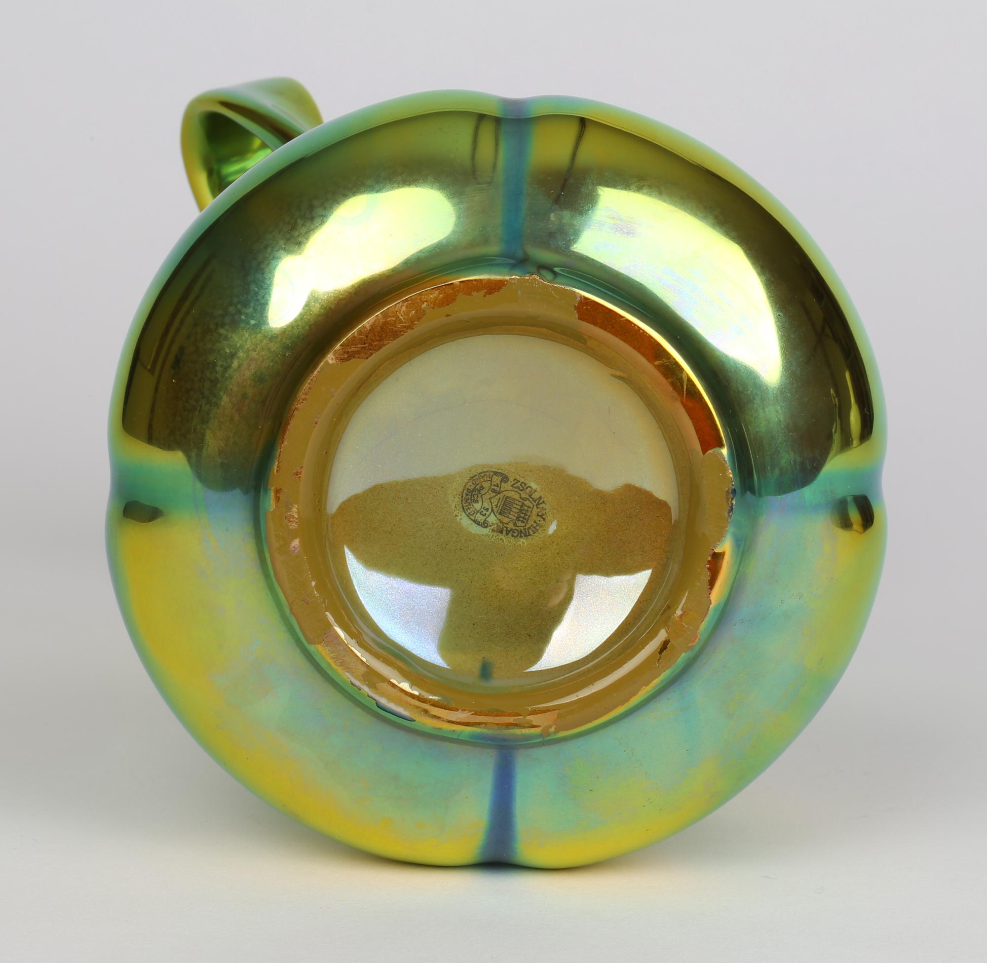 Zsolnay Pecs Art Nouveau Eosin Metallic Lustre Glazed Ribbon Handled Vase 1