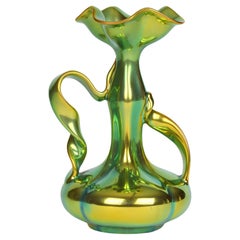 Zsolnay Pecs Art Nouveau Eosin Metallic Lustre Glazed Ribbon Handled Vase