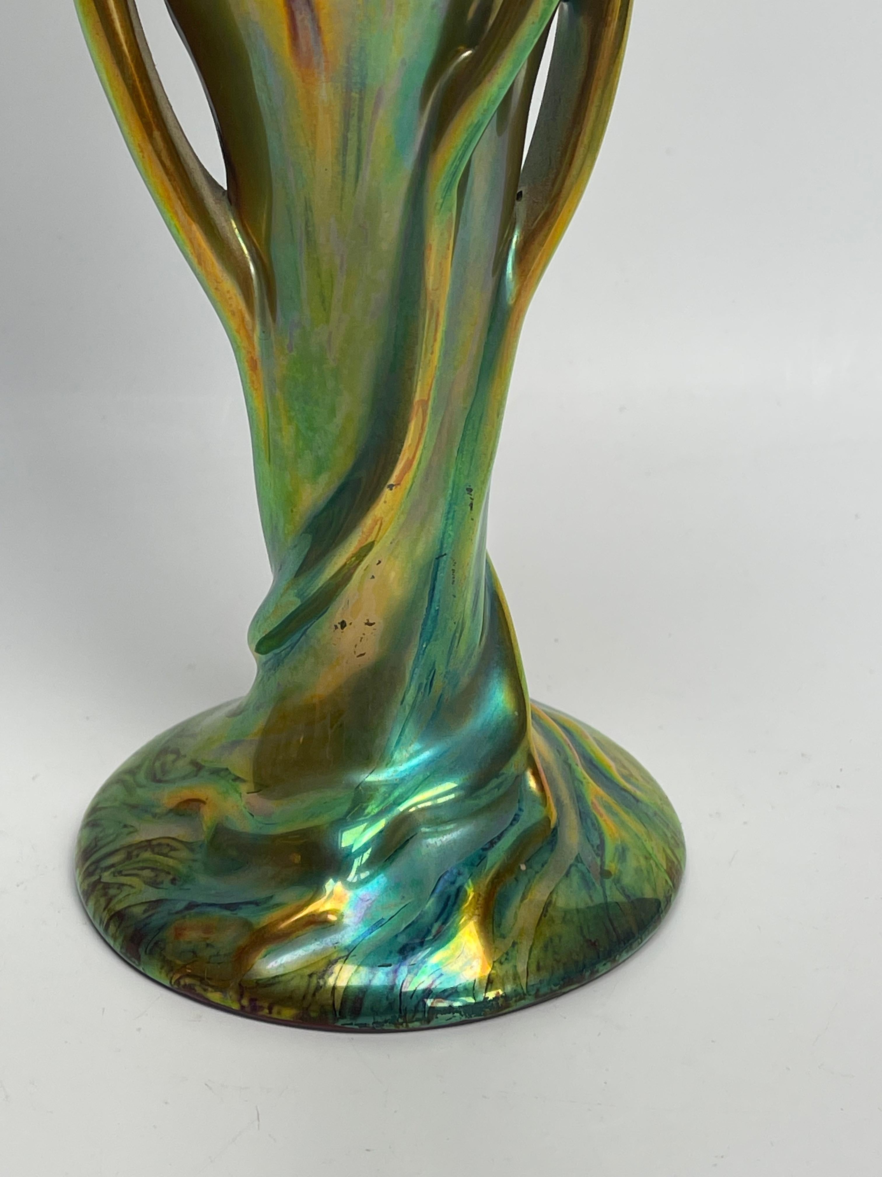 Zsolnay Pecs Art Nouveau Vase métallique en éosine en vente 3