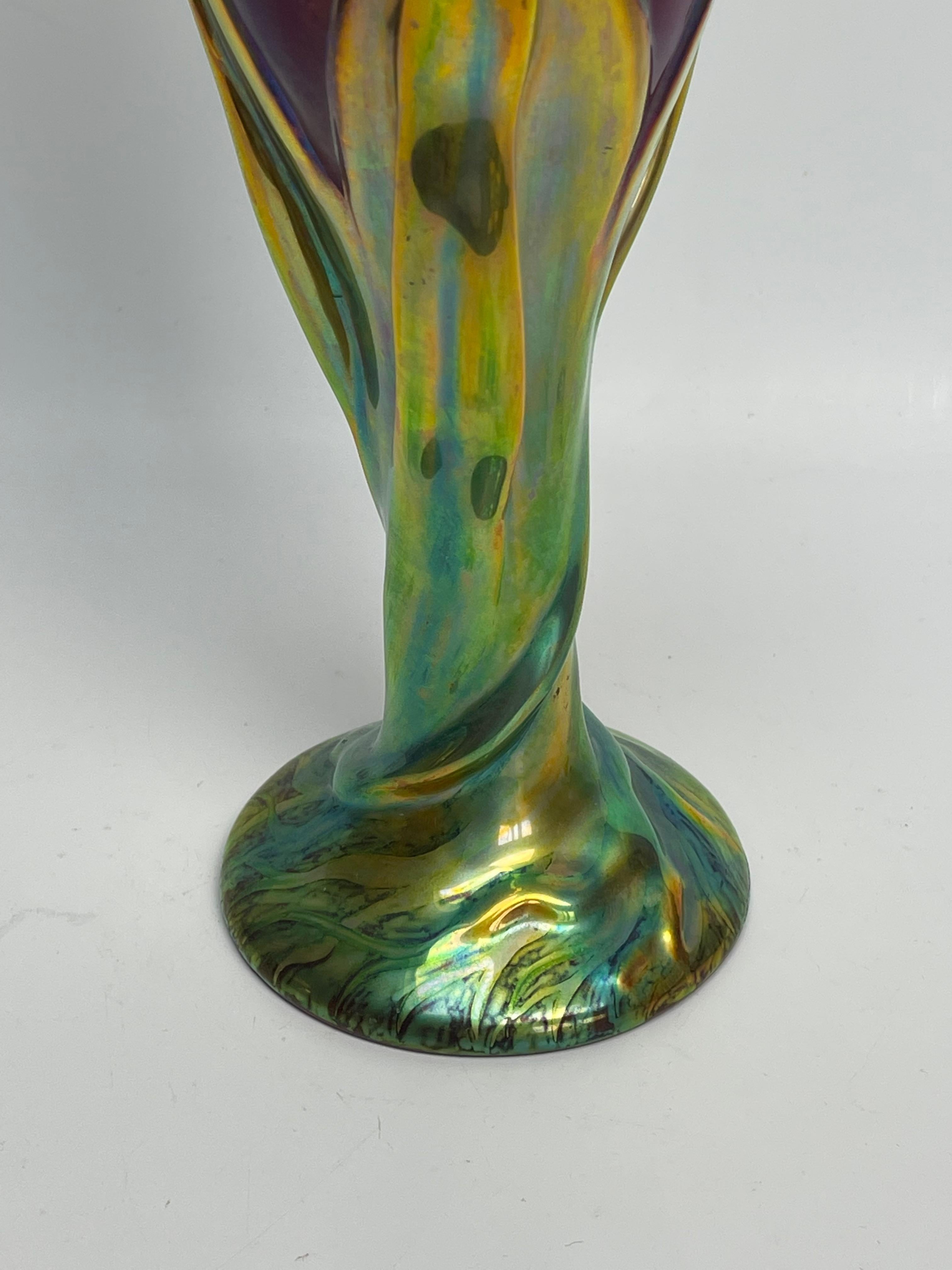 Ceramic Zsolnay Pecs Art Nouveau Eosin Metallic Vase For Sale