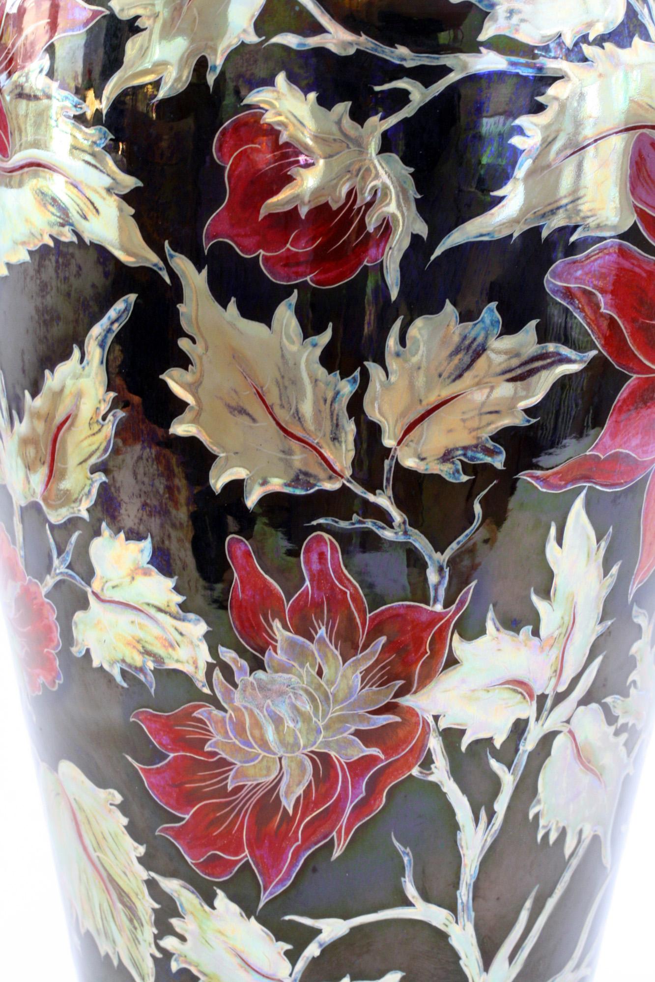 Zsolnay Pecs Exceptional Eosin Glazed Floral Painted Vase by M Sperczel 3