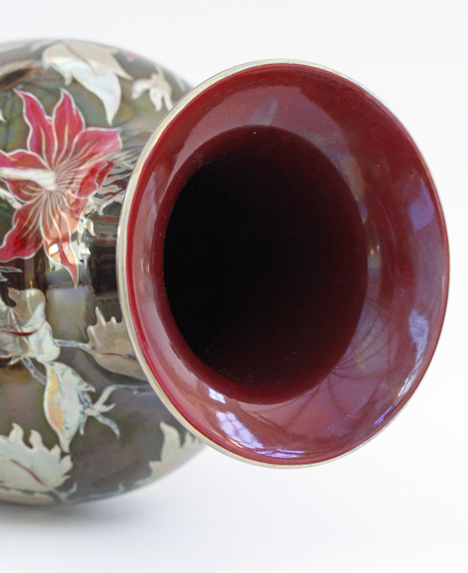 Hand-Painted Zsolnay Pecs Exceptional Eosin Glazed Floral Painted Vase by M Sperczel