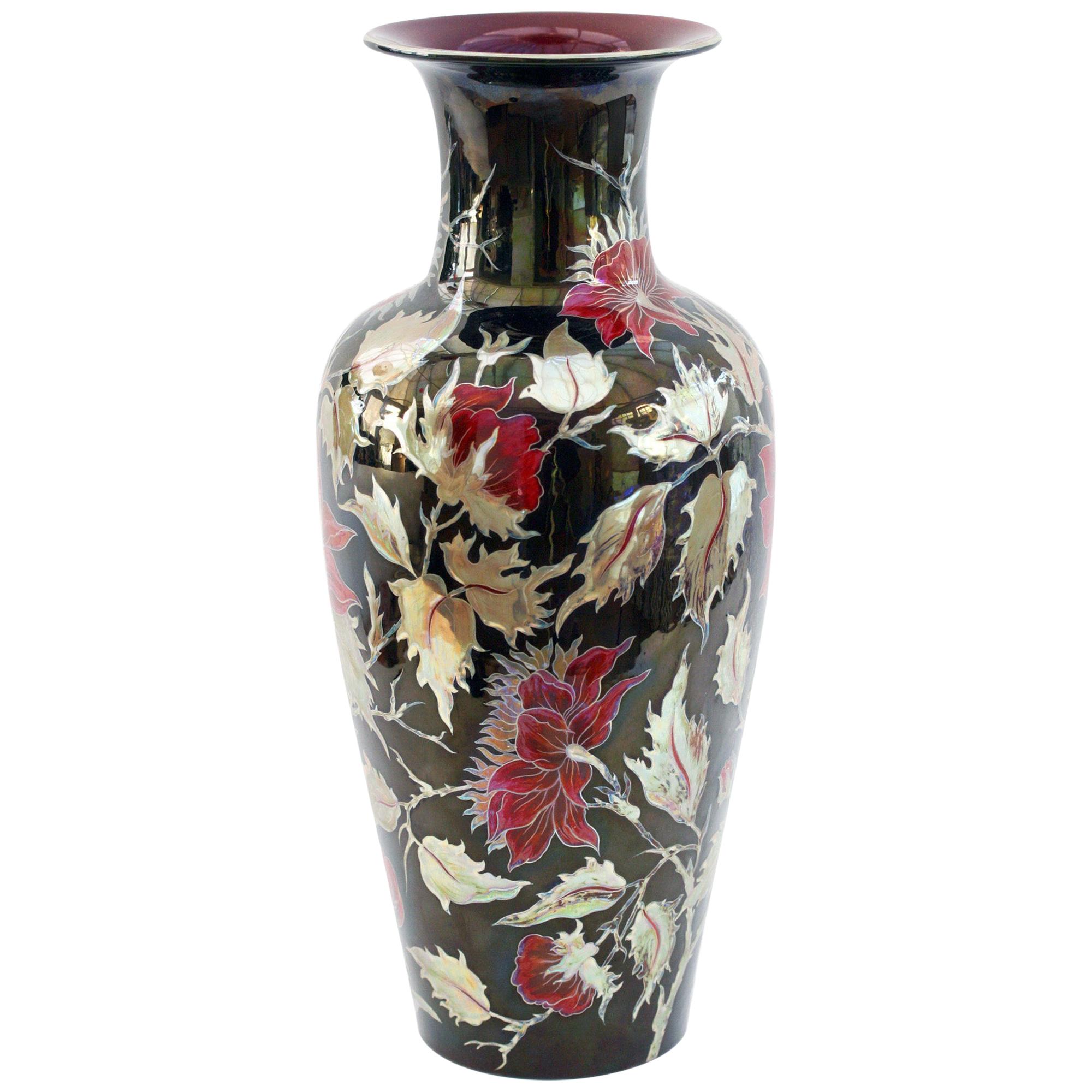 Zsolnay Pecs Exceptional Eosin Glazed Floral Painted Vase by M Sperczel