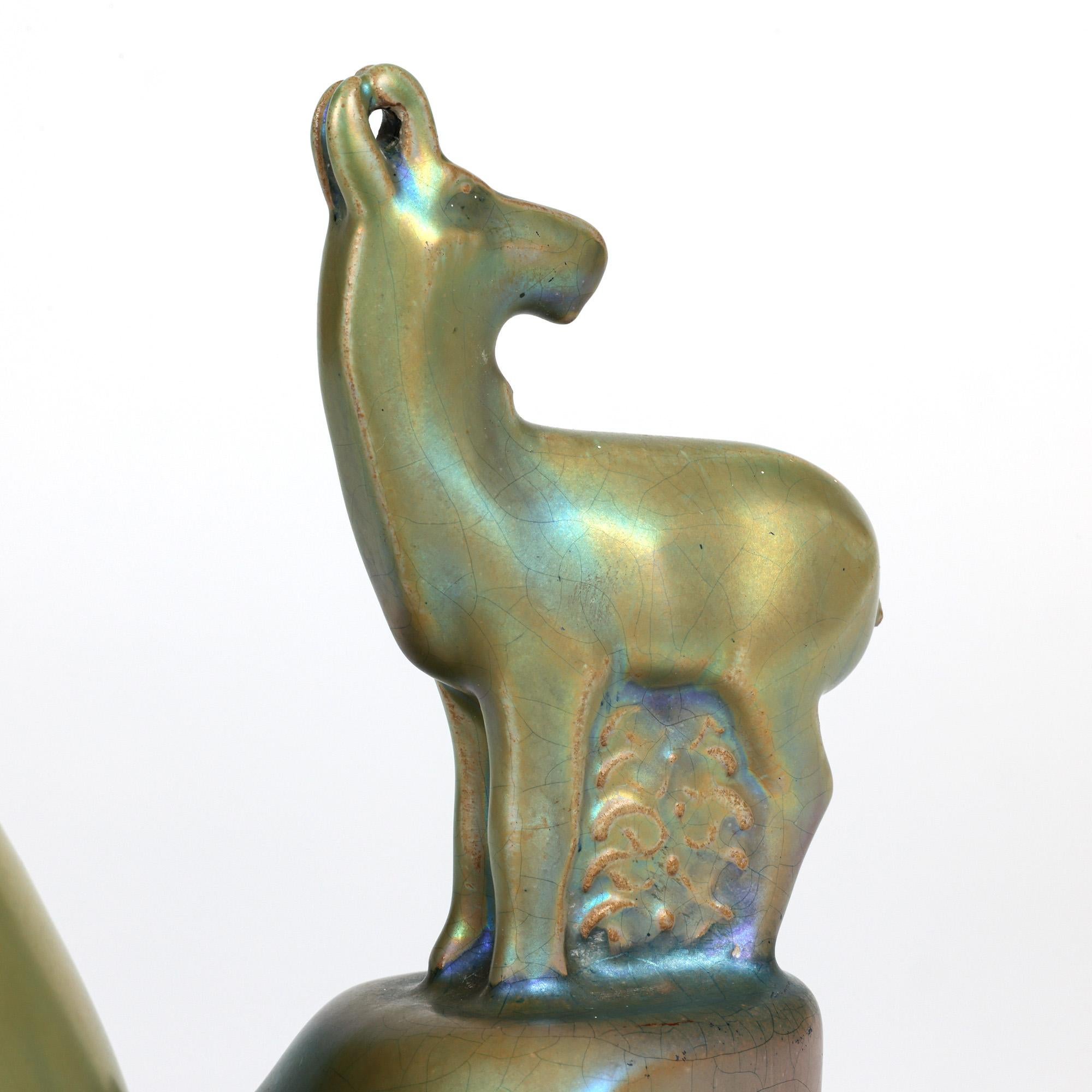 Zsolnay Pecs Green Eosin Iridescent Glazed Deer Mounted Desk Stand For Sale 5